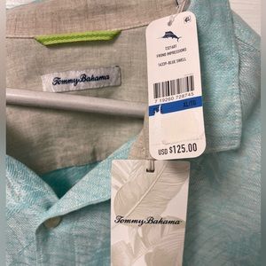 TOMMY BAHAMA Frond Impressions Blue Swell 100% linen loose fit button down. NWT